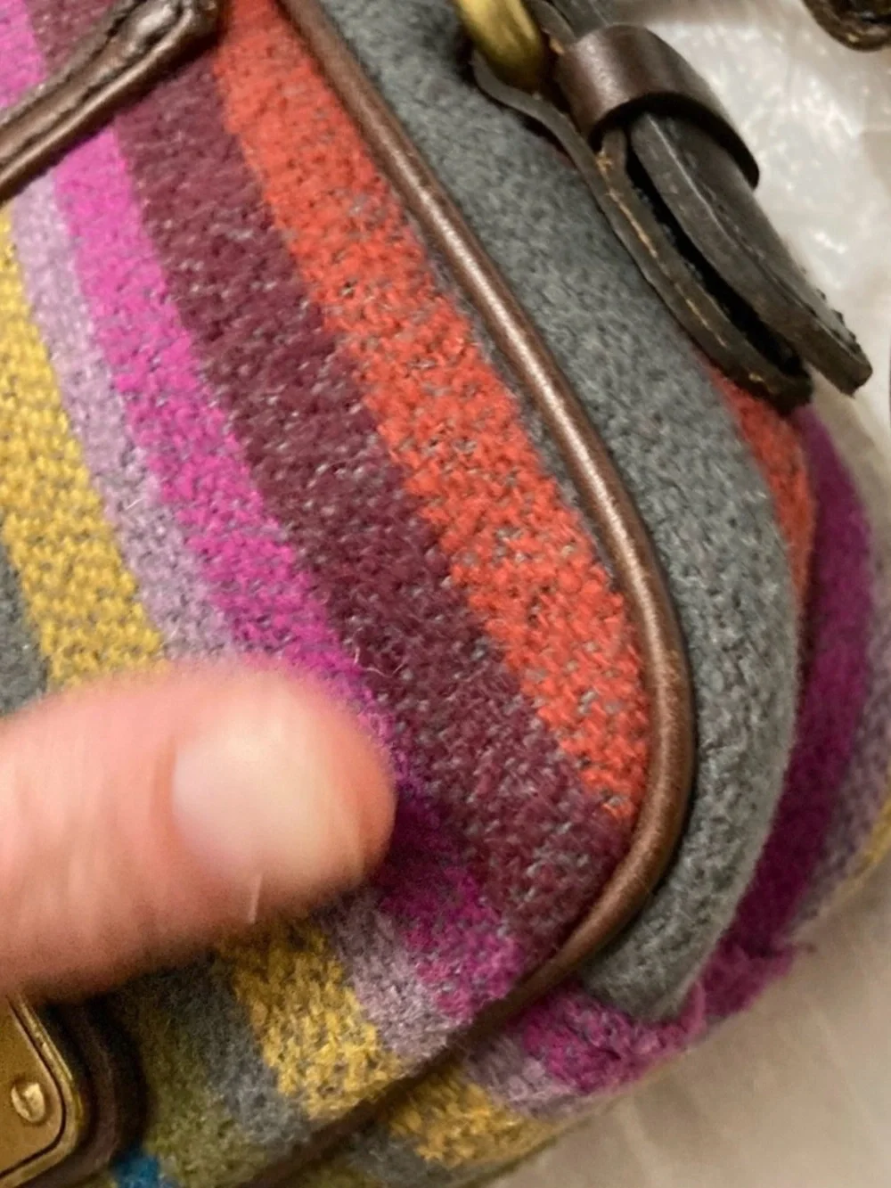 Fossil Brown Leather & Multicolor Striped Crossbody